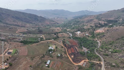 Arid farmland in drought-ridden eSwatini - Aerial View