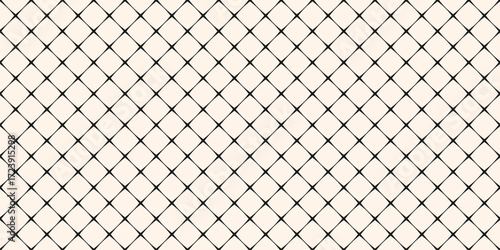 Diamond grid seamless pattern. Simple black and white geometric texture with diagonal crossing lines, square lattice, net, mesh, grill. Stylish modern abstract minimal background. Repeating geo design