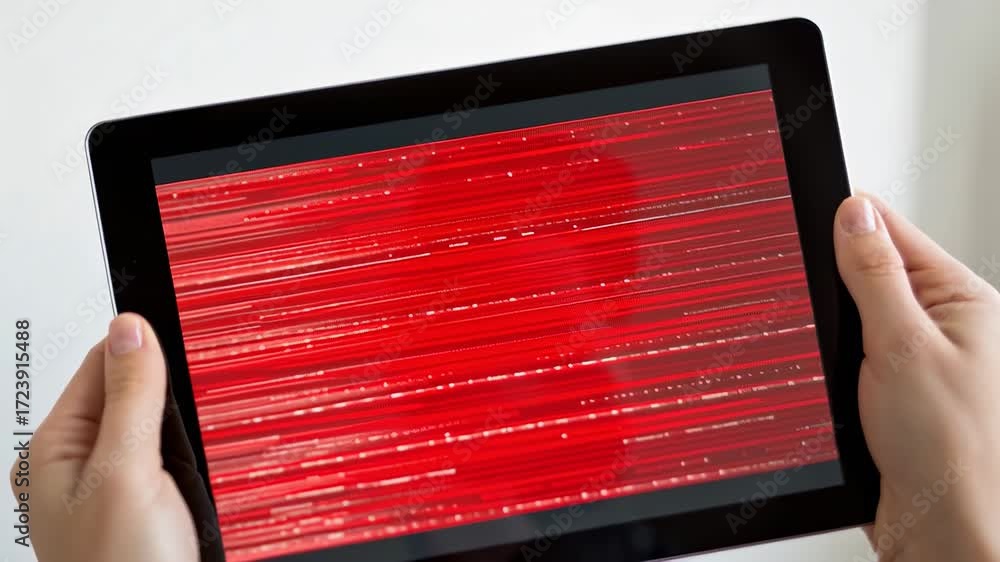 Tablet Red Screen Device Screen Displays Urgent Error Warning Red Lines Indicate Crash ...