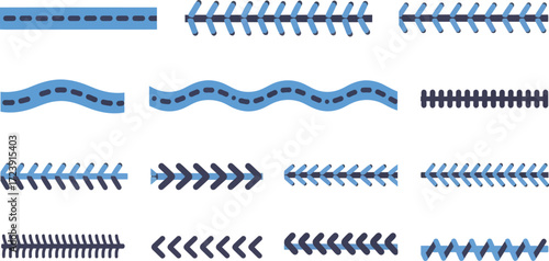 Vector art of collection of various sewing stitch types and patterns