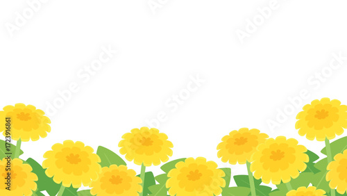 かわいいタンポポの花畑の背景イラスト_16:9