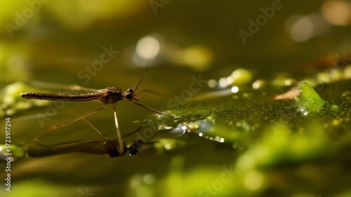 Wallpaper Mural Mayfly Resting Calmly on Pond Surface with Reflection Macro Shot Torontodigital.ca