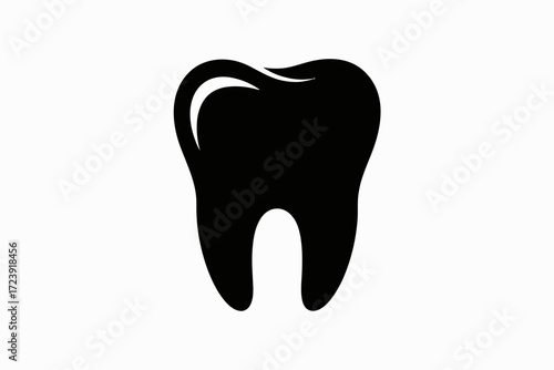 Bold black silhouette of a healthy tooth on a clean white background