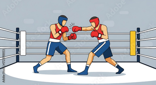 Dynamic boxing match vector illustration two boxers fighting in a professional ring