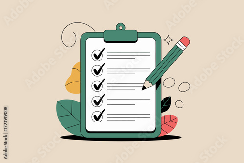 Checklist on clipboard with pencil marking tasks complete, representing productivity and organization.
