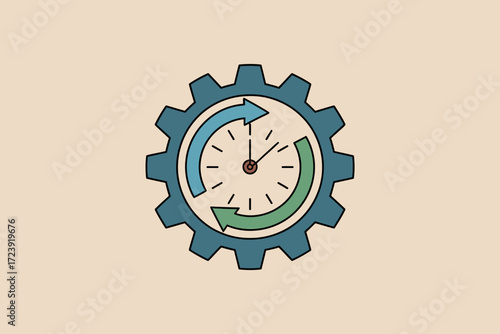 Clockwork gear with arrows symbolizing time management and efficiency in business operations