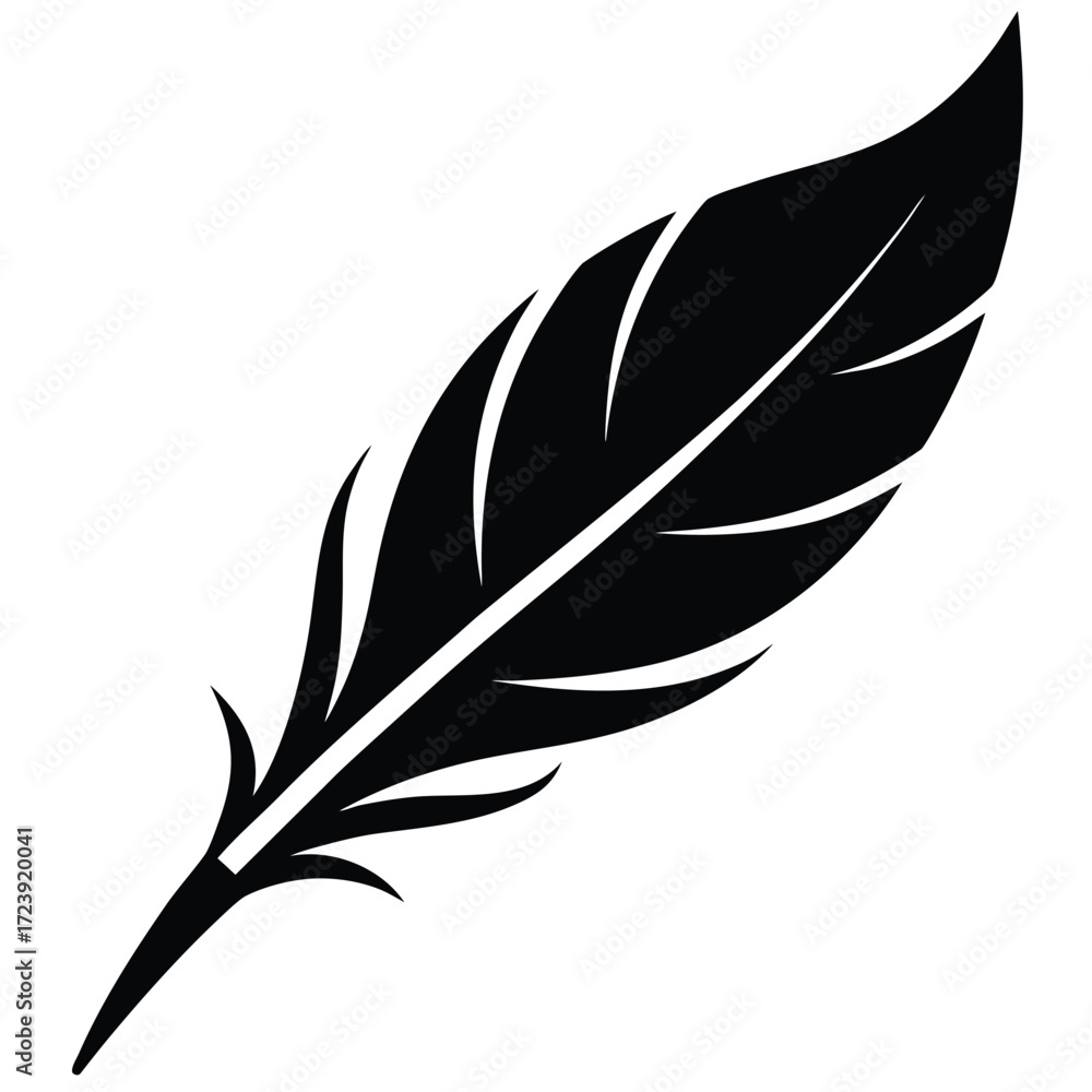 Fototapeta premium Vector art of black feather silhouette, a symbol of lightness