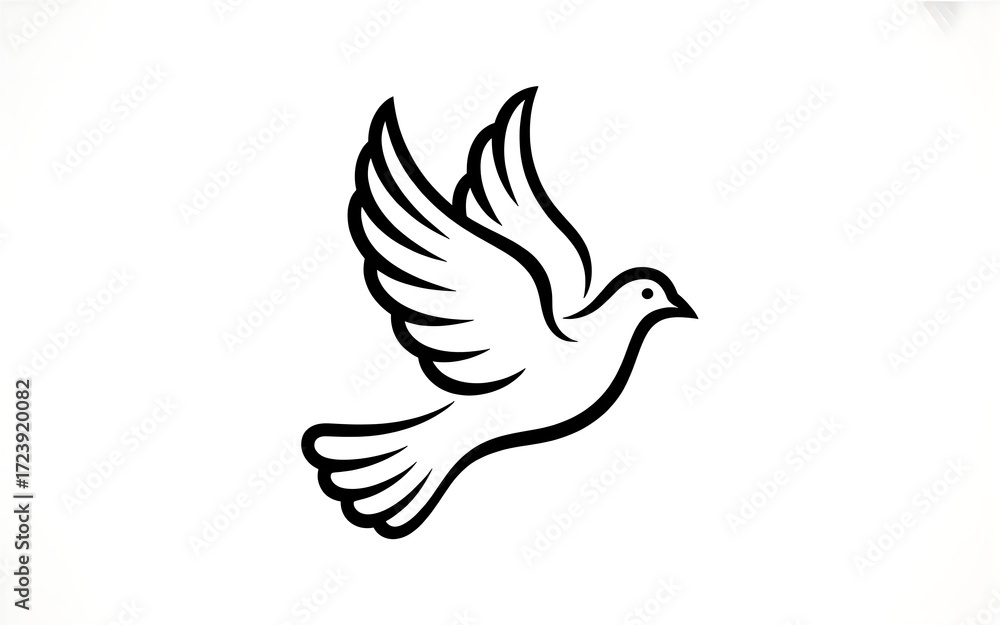 Obraz premium Elegant Flying Dove Outline Illustration Symbol of Peace and Freedom with Graceful Wing Design on a Clean White Background