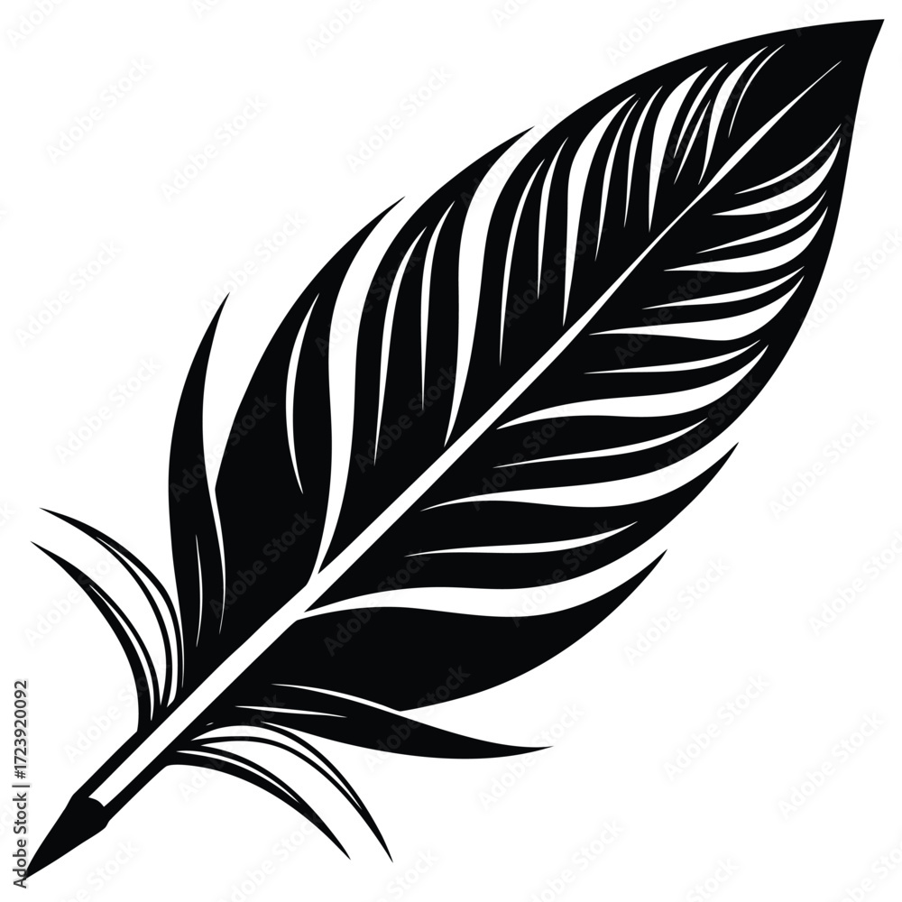 Obraz premium Vector art of black feather silhouette, a symbol of lightness