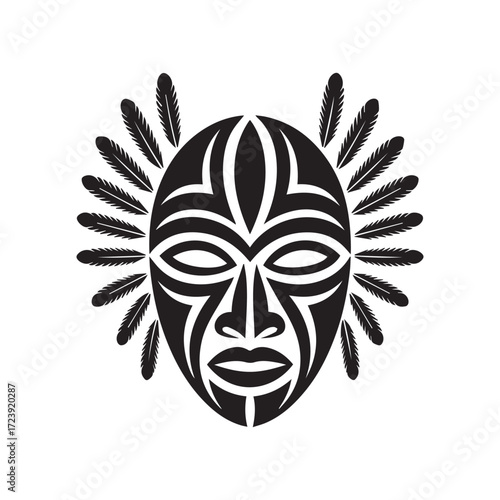 Vector art of an african tribal mask with feathers a bold and graphic design for cultural or spiritual concept
