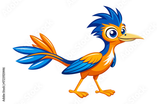 cartoon bird with a blue ribbon