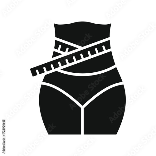 Silhouette of a woman s torso with a measuring tape wrapped around her waist for weight loss and fitness