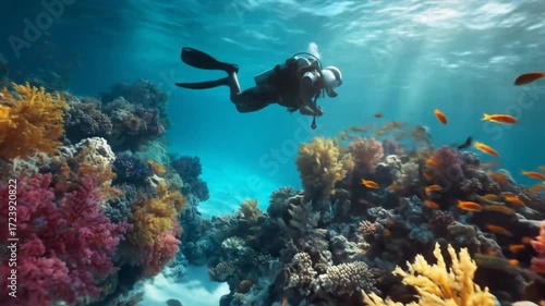 Wallpaper Mural Diver exploring coral reef Torontodigital.ca