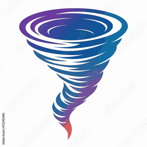 Tornado, swirling, in a vibrant gradient design, on a white background