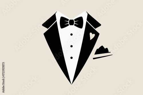 Elegant tuxedo with bowtie and pocket square, symbolizing formal events and sophistication