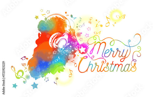 Happy Dancing Santa Listening to Christmas Carols Vector Cartoon Illustration. Merry Christmas. Cheerful senior Santa enjoying traditional music songs . hand drawing. Not AI. Vector illustration