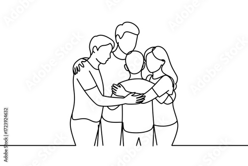 Warm embrace of a close-knit group, symbolizing unity and strong connection