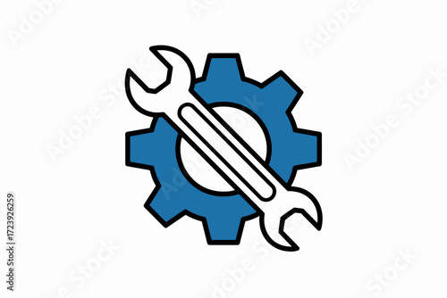 Wrench and gear symbolizing repair and mechanical engineering service.