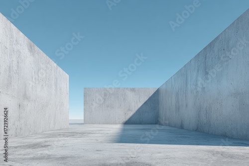 Concrete architectural space under a clear sky