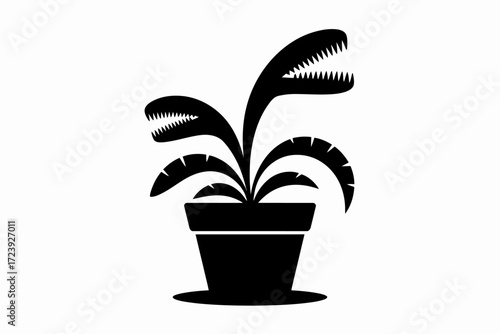 Fierce carnivorous plant in a pot with sharp teeth ready to eat