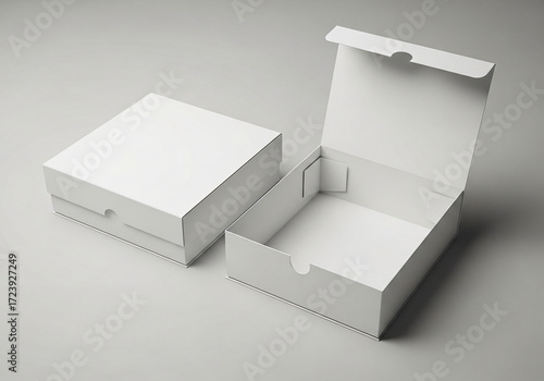 White folding gift box - Opened and closed gift box. 3d rendering mock up 