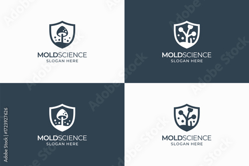 mold and shield logo design for science or education.