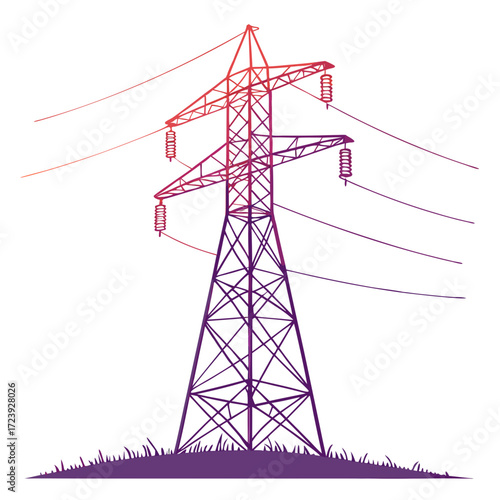 Stylized illustration of a high voltage electricity pylon with gradient colors on a white background