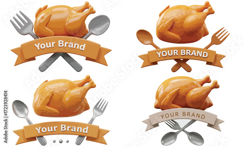 A Thanksgiving turkey collection isolated with a sweet dessert icon and a croissant