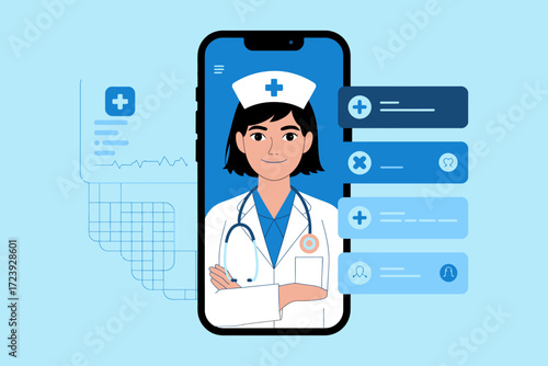 Digital health consultation with a caring nurse via smartphone interface