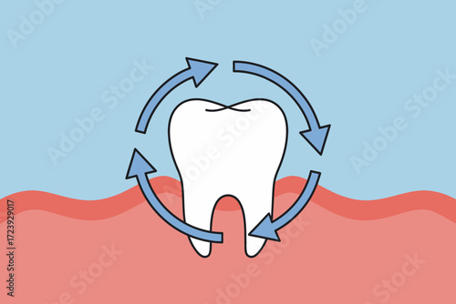 Healthy tooth with circular arrows representing dental care and hygiene cycle