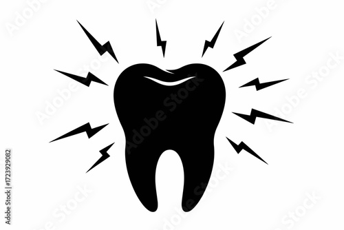 Black silhouette of a tooth radiating sharp pain signals, symbolizing dental discomfort.
