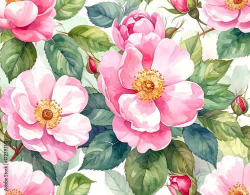 Delicate floral pattern of pink roses