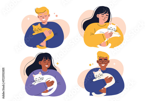 People of different ethnicities and genders holding their beloved cats.