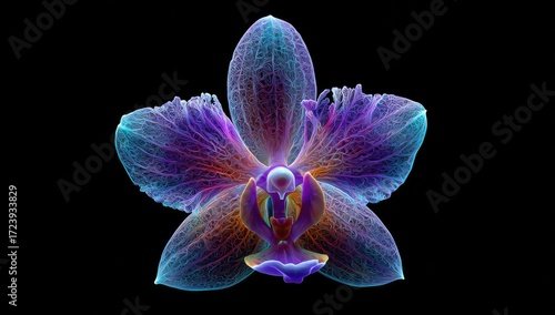 Vibrant orchid in vibrant hues against a black background
