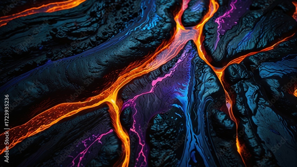 Obraz premium Fantasy Magma Flow Macro with Radiant Purple and Indigo Highlights Background