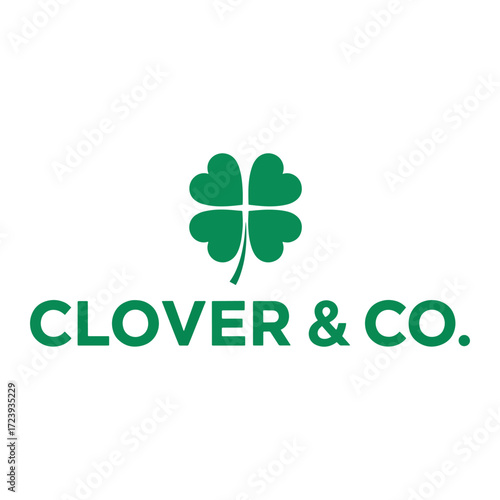 Green clover symbol with company name below, representing luck and growth