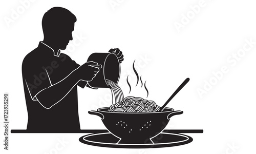 Silhouette of a Person Preparing Steaming Food