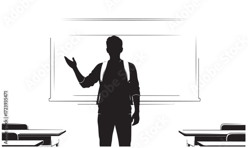 Silhouetted Figure Presenting at Whiteboard in Classroom Setting