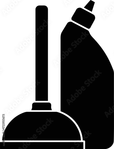 Toilet Plunger and Cleaner Bottle Icon
