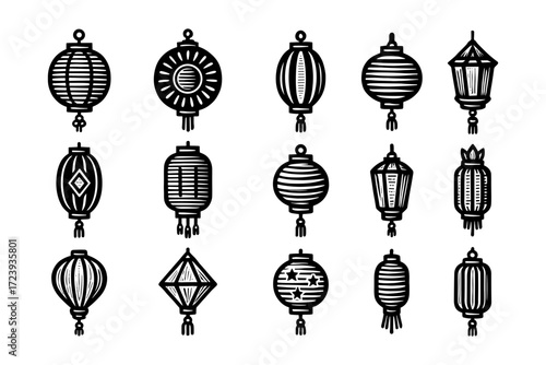 Traditional lantern collection: vintage black and white linear designs