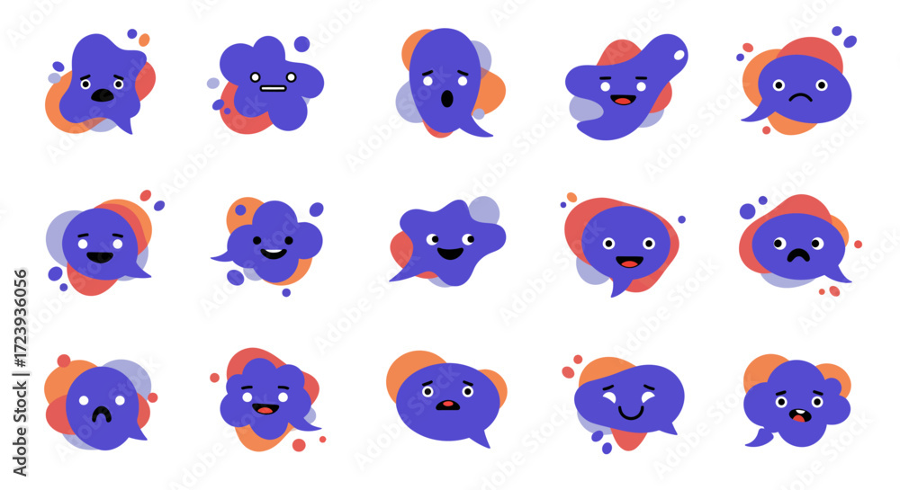 Obraz premium Collection of Cartoon Speech Bubbles with Various Facial Expressions.