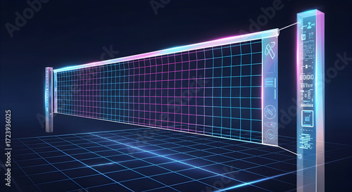 Volleyball Net Glowing with Neon Colors in a Grid Environment