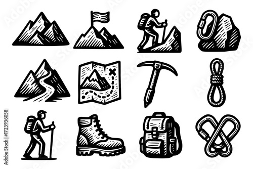 Wallpaper Mural Retro hiking gear and mountain adventure icons in vintage style Torontodigital.ca