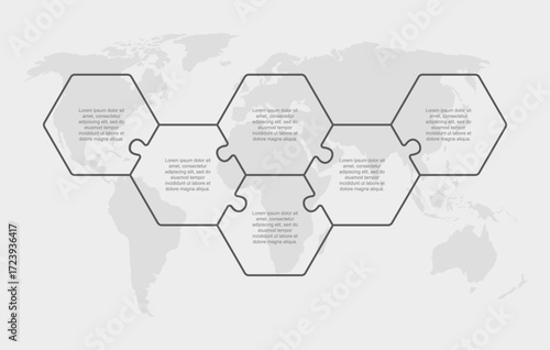 Six steps line infographic, puzzle template