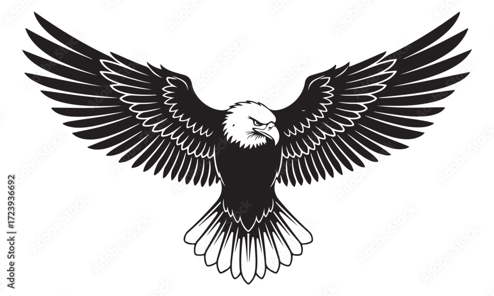 Obraz premium Majestic Eagle in Flight Silhouette with Spread Wings