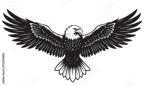 Graphic Black Silhouette of a Flying Eagle with Wings Spread