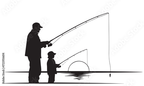 Father and Son Fishing Together Silhouette