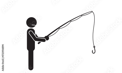 Stick Figure Person Fishing with a Rod and Hook