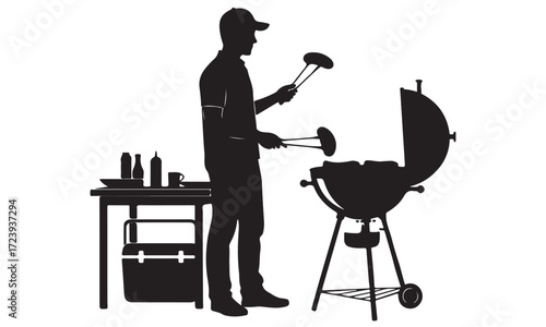 Man Grilling Outdoor Barbecue Silhouette