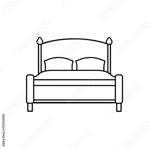 Detailed outline drawing of a bed frame on transparent background
